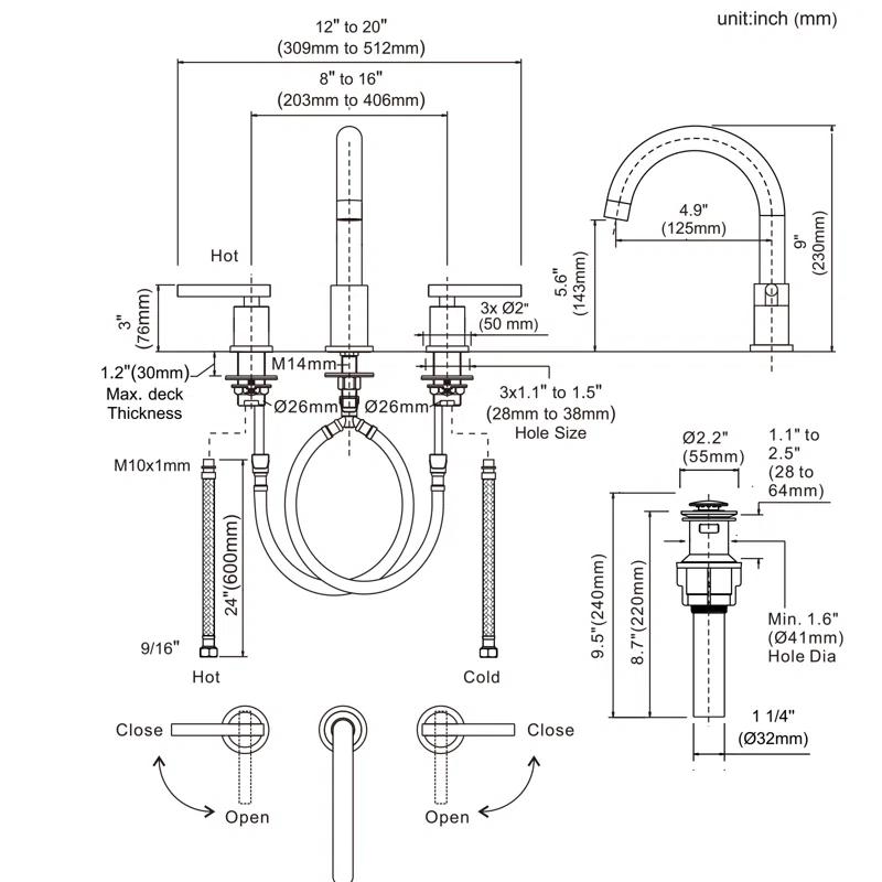 Widespread Bathroom Faucet 2-handle Bathroom Sink Faucet with Drain Assembly