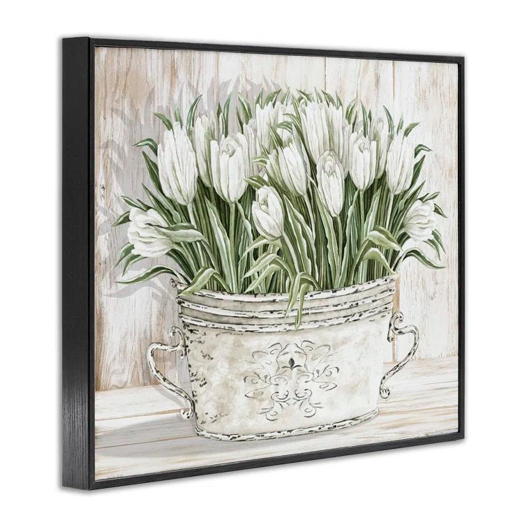 Stupell Industries White Tulip Flowers Fresh Vintage Country Tin Painting Framed Giclee Texturized Art by Cindy Jacobs