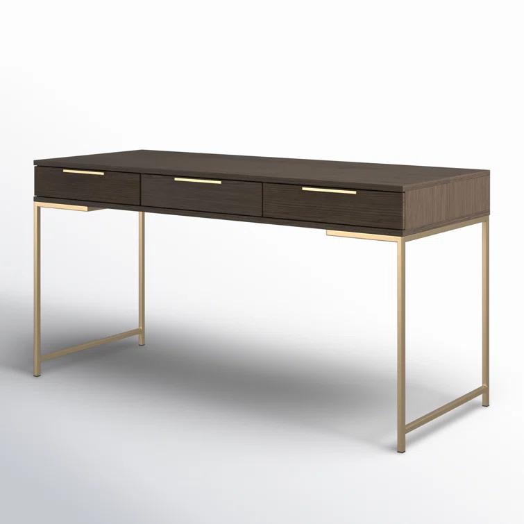 Transitional Brown Wood Home Office Desk with Drawers