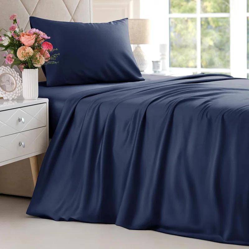 CGK Linens Premium Rayon From Bamboo 4 Piece Deep Pocket Ultra Soft & Cooling Sheet Set