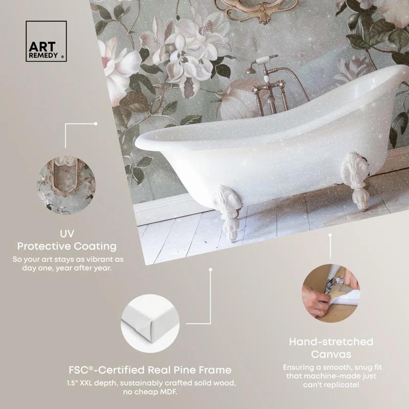 Art Remedy Delicate Classic Bathroom Canvas Farmhouse Floral Art by Art Remedy