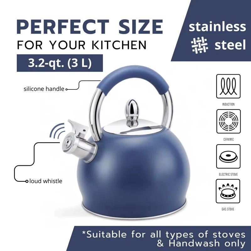 HAUS ROLAND HAUS ROLAND 3.2 Quarts Stainless Steel (18/10) Whistling Stovetop Tea Kettle
