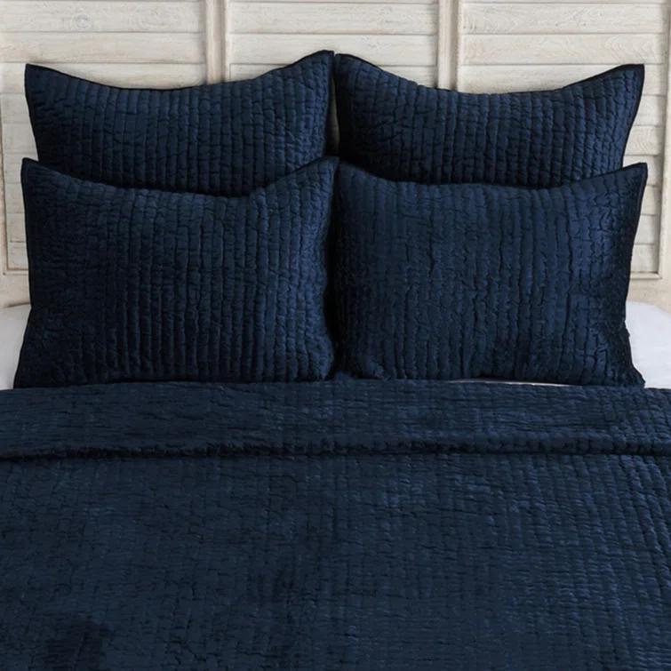 Dimitry Rayon Velvet Ocean Blue King Quilt By Kosas Home