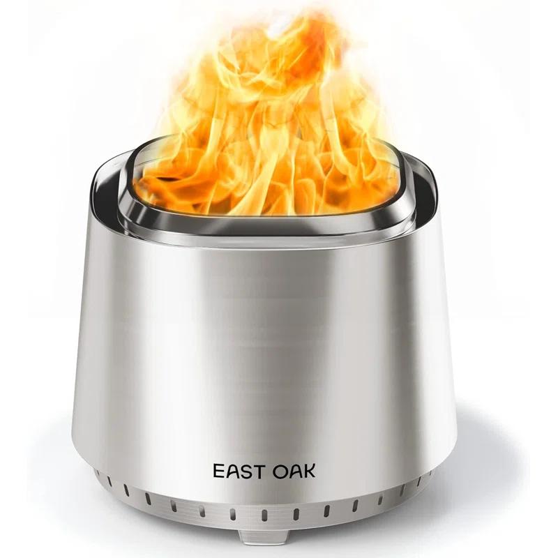 INKEDZ Camber Smokeless Fire Pit for Outside Patio, 304 Stainless Steel Wood Burning Fireplaces, Portable Outdoor Bonfire Pit with Poker, Stand & Removable Ash Pan for Camping, Chisel Steel