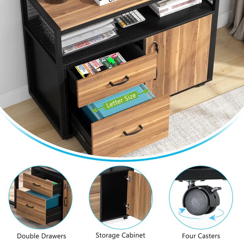 XDYZ 15.74"W X 29.92"H Mobile 2 Drawer File Cabinet With Doors