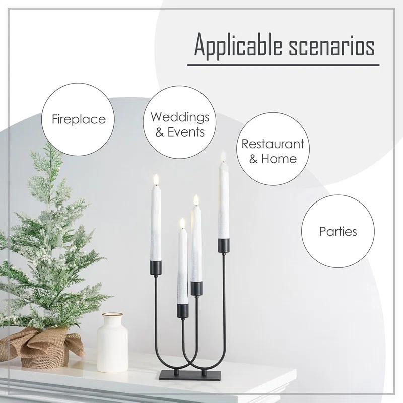 Brayden Studio® Candelabra Fireplace Black Vintage Metal Candle Stick Holders For Taper Candles Set Of 4 With Iron-0.8" Diameter Candlestick Ideal For Table Centerpiece