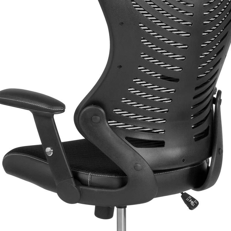 Flash Furniture Haynie High Back Mesh Drafting Chair with LeatherSoft Sides and Adjustable Arms