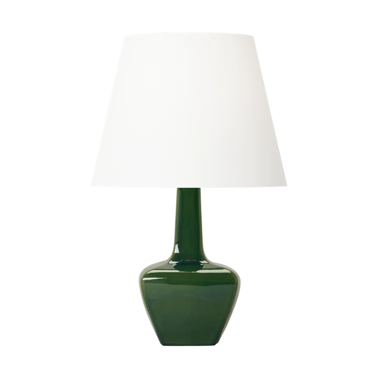 Green Ceramic Table Lamp with White Linen Shade, 28"