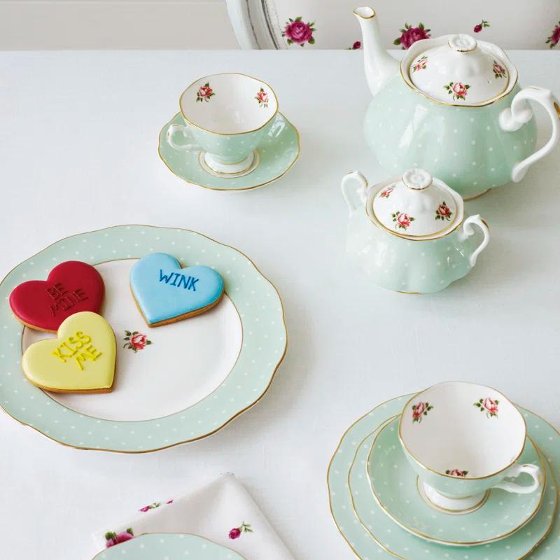Polka Rose 3-Piece Set (Teacup, Saucer & Plate 8")