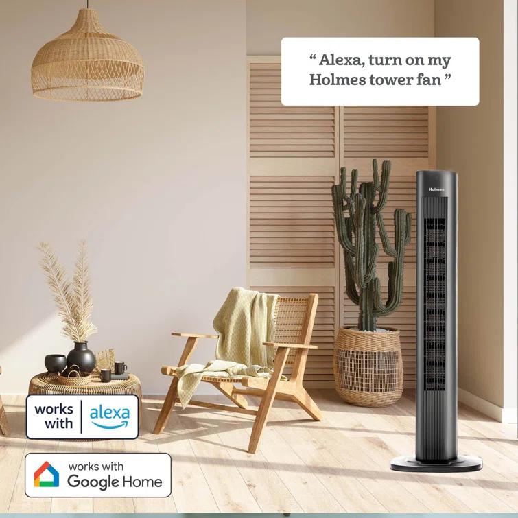 Holmes 36" SmartConnect Wi-Fi Oscillating Digital Tower Fan, 3 Speeds, Remote Control