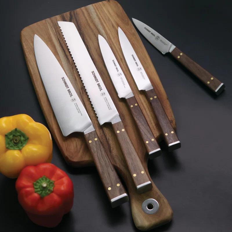 Schmidt Brothers Cutlery Schmidt Brothers™ Cutlery Walnut & Brass 6 Piece Knife Block Set & Reviews | Wayfair