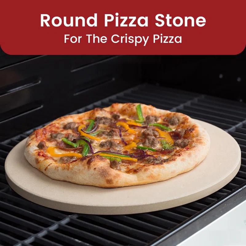 LIFETIME FLOORING LLC Pizza Stone Round 16 Inch For Grill And Oven, Large Cordierite Baking Stone For Bread, Safe Circular Cooking Stone For Grill 16", Easy To Clean
