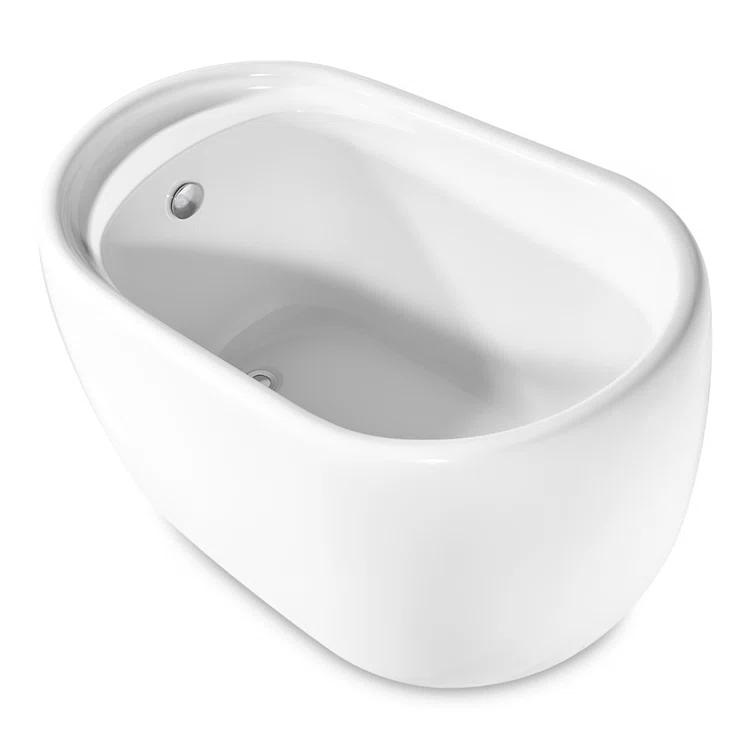 51" Streamline Freestanding Soaking Acrylic Bathtub With Drain and Bamboo Tray