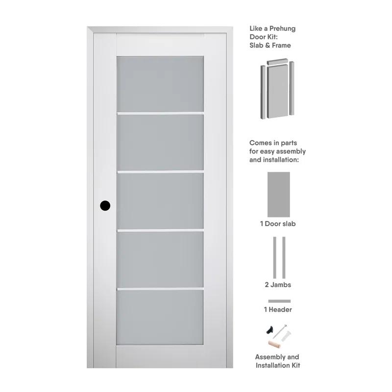 Belldinni Smart Pro 5-Lite DIY-Friendly Manufactured Wood and Glass Single Prehung Interior Door