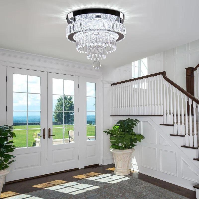 House of Hampton® House of Hampton® 11.8" Crystal Chandeliers Modern Crystal Ceiling Light LED Chandeliers Semi Flush Mount Chandelier Light for Bedrooms Dining Living Room Hallway (6500K Cool White Light)