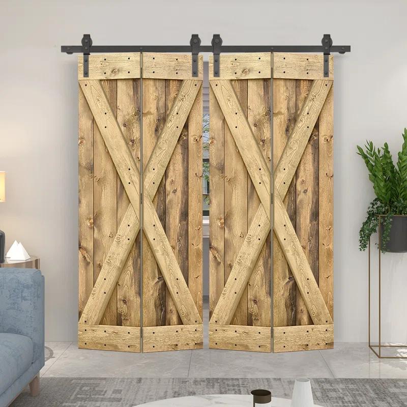 Calhome 84'' Solid Wood Barn Doors Painted Bi-Fold Door