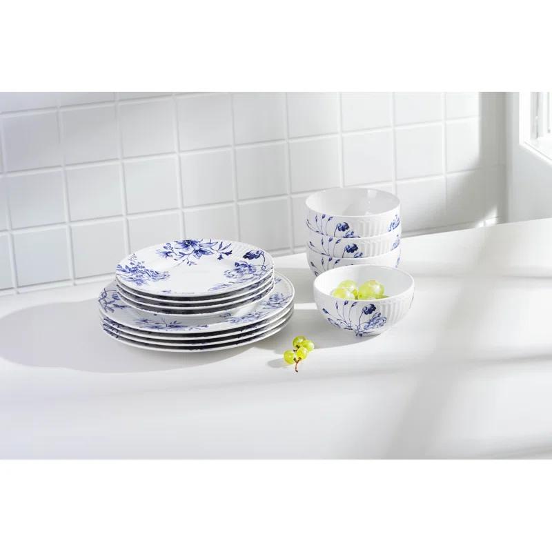 222 Fifth 222 Fifth Cassian Embossed Toile Blue Porcelain Dinnerware Set - Service For 4 (Set of 12)