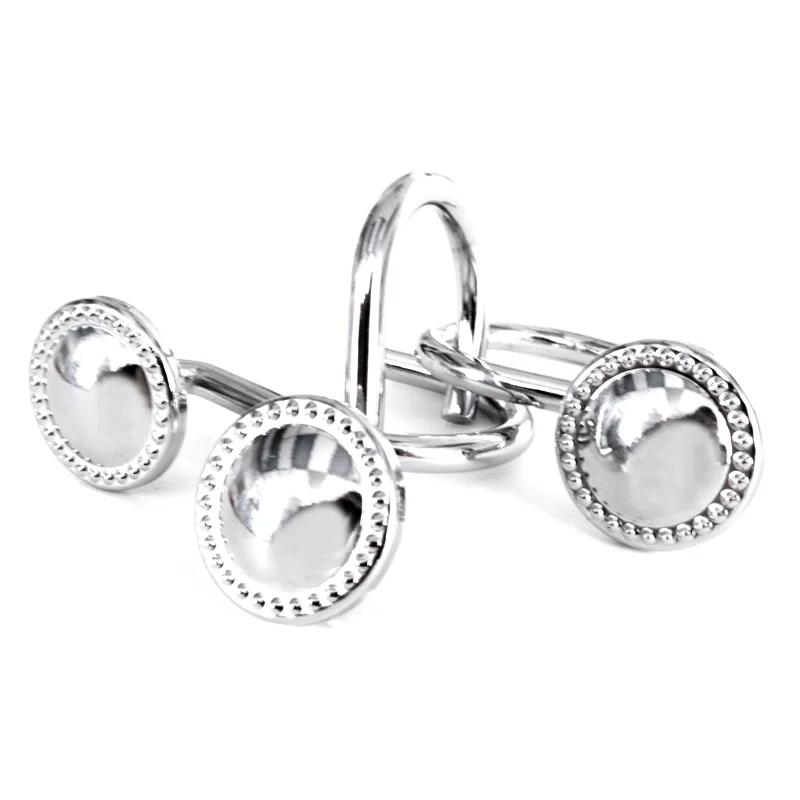 Home Mart Goods 12 Piece Set - Chrome Button Heavy Duty Shower Curtain Hooks Rings Rustproof Metal