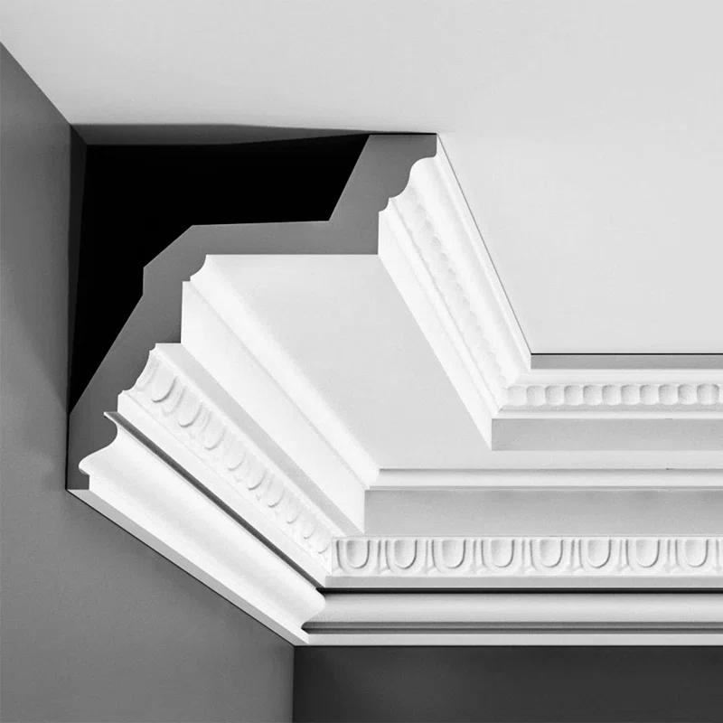 7-5/8 in x 7-5/8 in x 78-3/4 in Egg and Dart, and Beads Primed White Polyurethane Crown Moulding