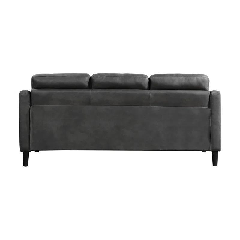 Lark Manor™ Gray Polished Microfiber Upholstered 1Pc Sofa Button Tufted Contoured Arms Solid Wood Frame Couch Casual Living Room Furniture