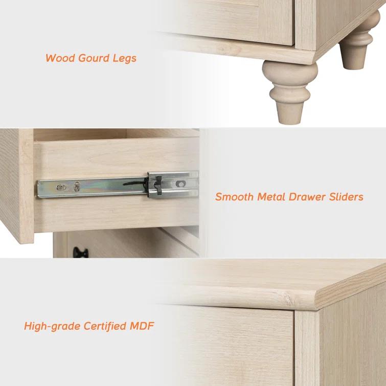 Ophelia & Co. Nightstand For Bedroom With 3 Drawers, Mid Century Modern Wooden Closet Storage Organizer