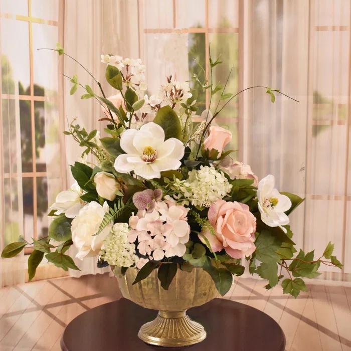 Floral Home Decor Faux Silk Arrangement in Vase