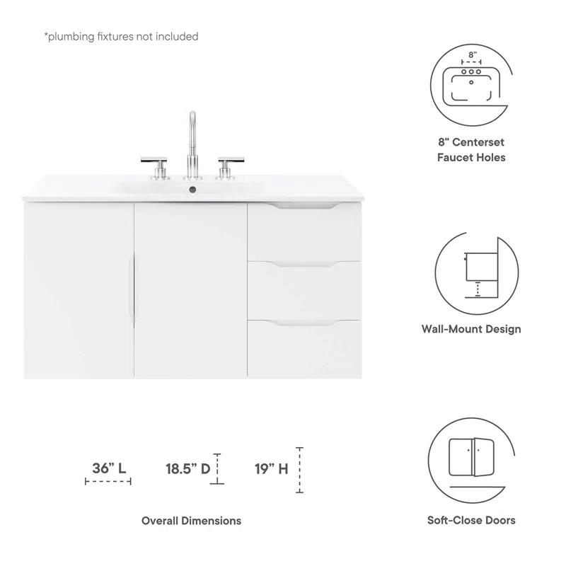 ESTETICA FURNITURE Modway Vitality 36" Bathroom Vanity Cabinet (Sink Basin Not Included)