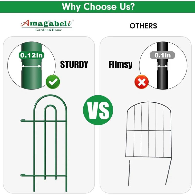 Amagabeli 14 panels Decorative Garden Fences and Borders for Dogs 32in(H)×20ft(L) No Dig Metal Fence (Set of 14)