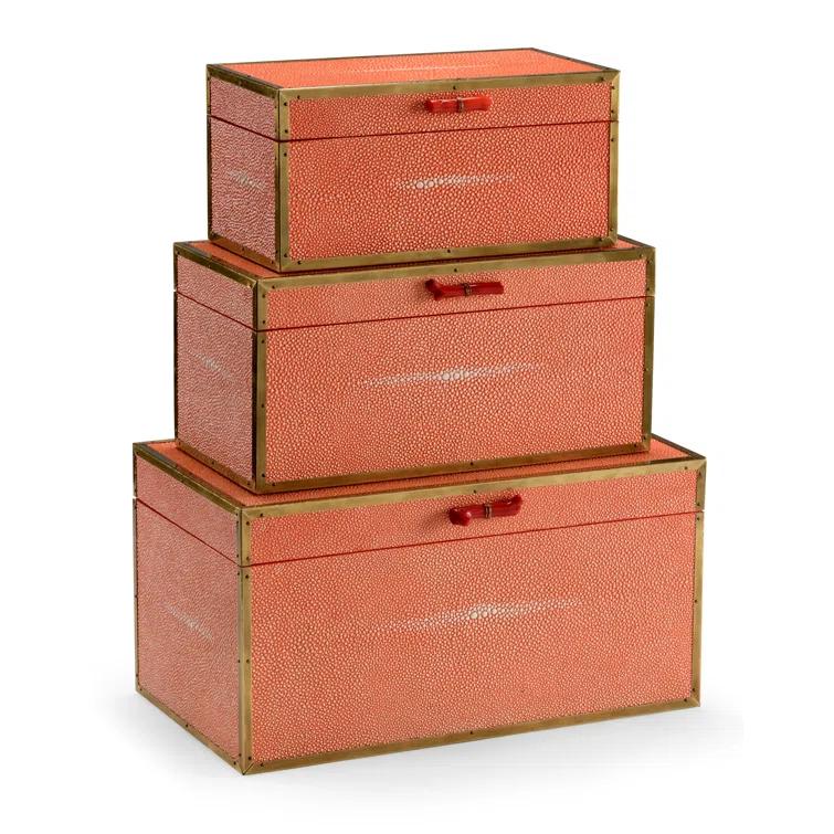 Coral Faux Shagreen Lidded Decorative Box