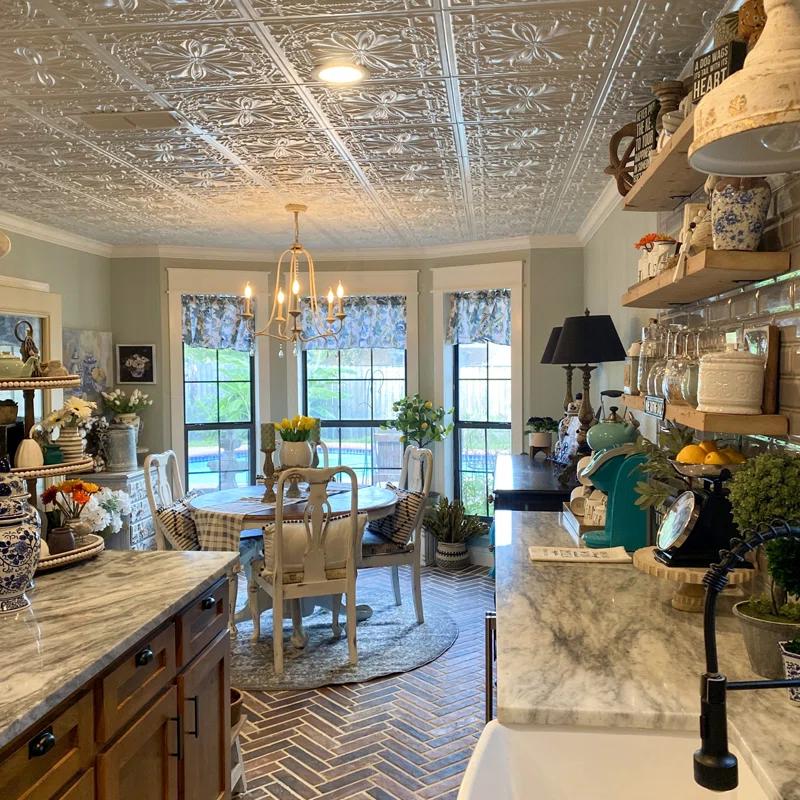 A La Maison Ceilings Lucas's Shield 19.63'' L x 19.63'' W Textured Polystyrene Glue Up Ceiling Tile (Set of 96)