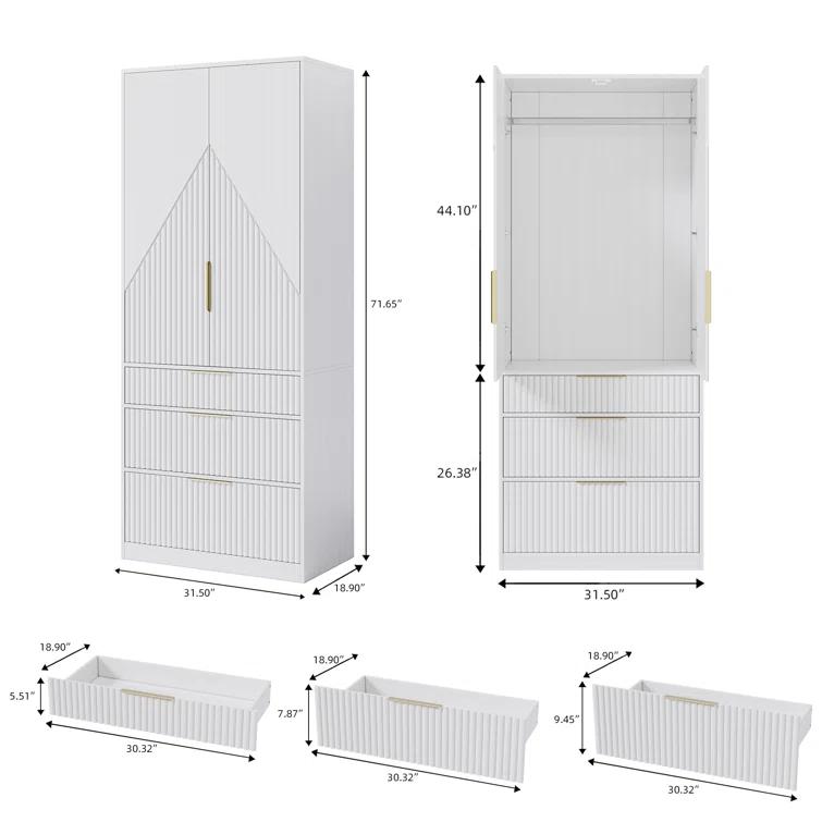 Ebern Designs 2 DoorsArmoire WardrobeWith Three Large Drawers And Hidden Storage | Wayfair