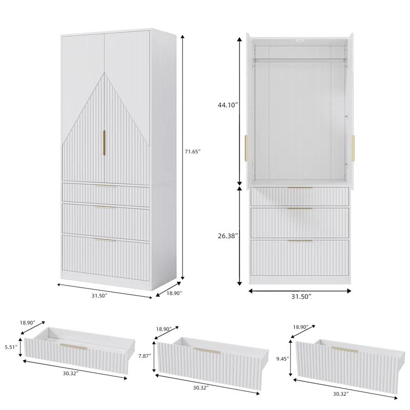Ebern Designs 2 DoorsArmoire WardrobeWith Three Large Drawers And Hidden Storage | Wayfair