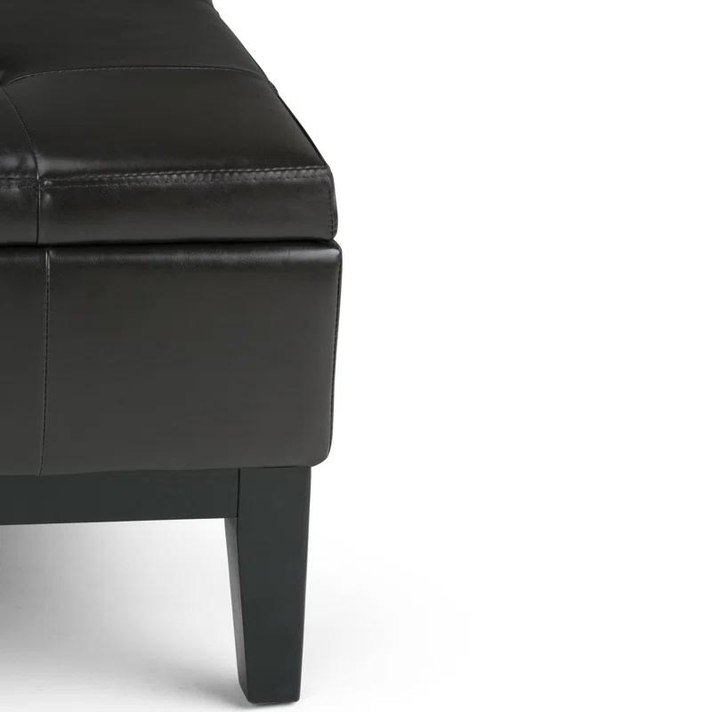 Simpli Home Dover 36"W Upholstered Square Coffee Table Storage Ottoman with Split Tufted Lift Top