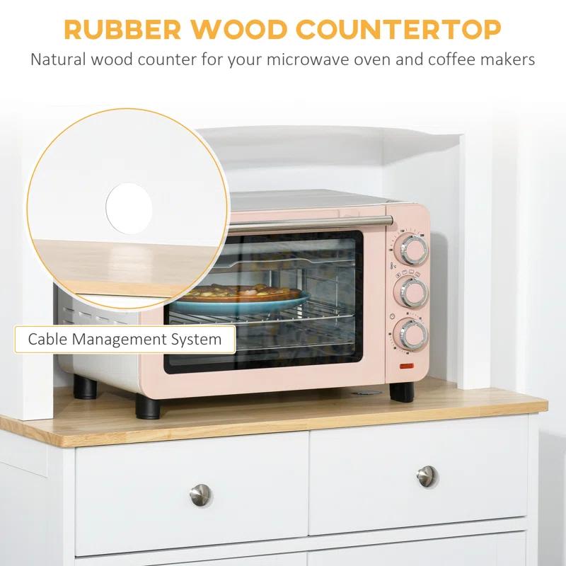 Lark Manor™ HOMCOM Freestanding 67" Kitchen Buffet With Hutch, Pantry Cabinet With Microwave Stand, Adjustable Shelf, 2 Drawers, Cupboard, White