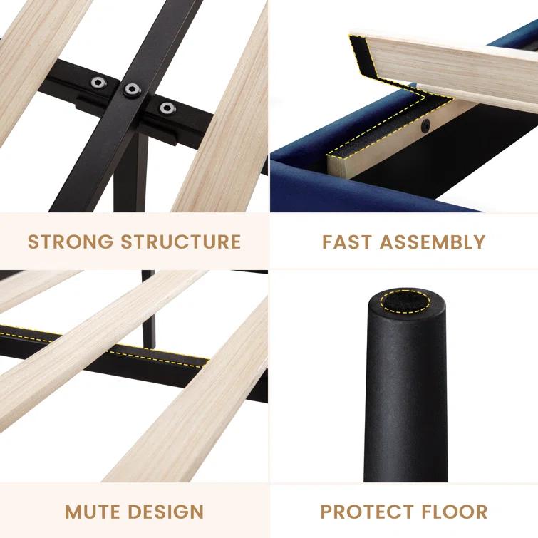 Willa Arlo™ Interiors Candler Velvet Upholstered Platform Bed with Wingback Headboard and Wooden Slats