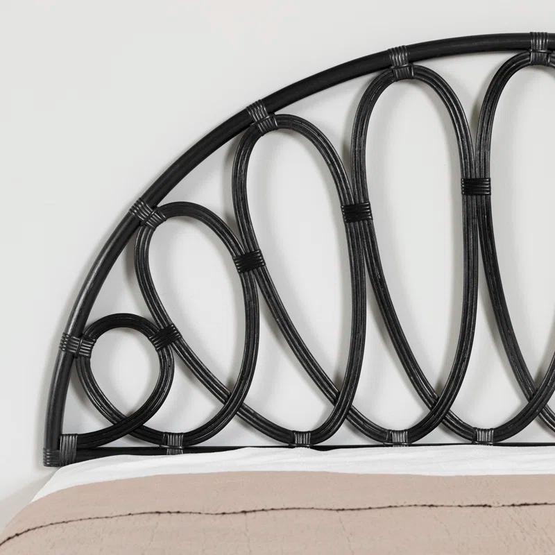 South Shore Hoya Queen Wooden Bed And Rattan Wall-Mounted Flower Petals Headboard Set