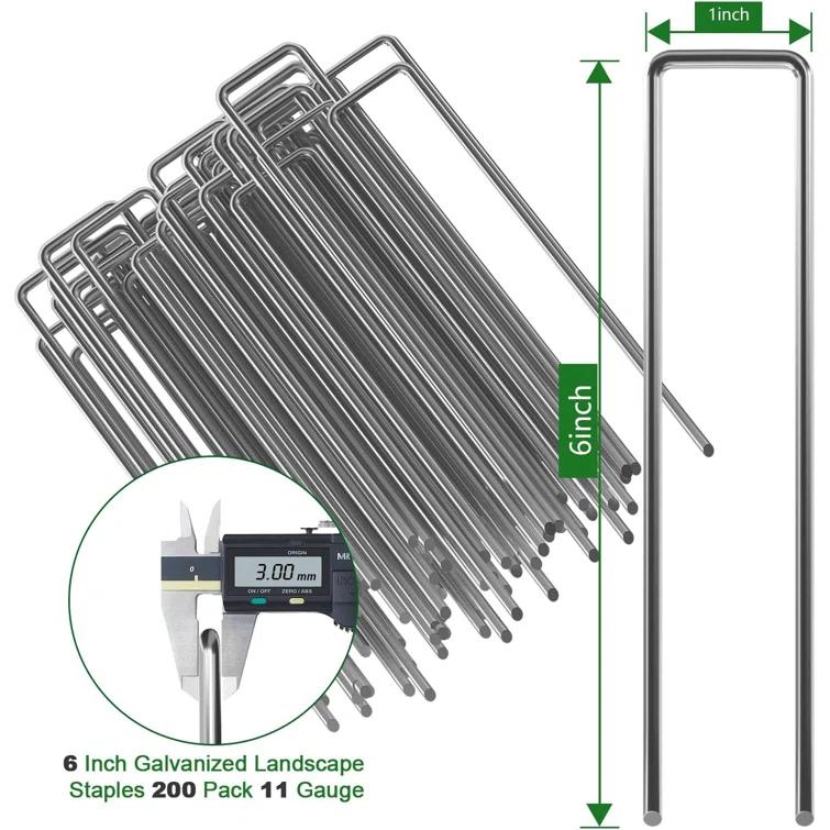 Amagabeli 200 Pack 6 Inch Galvanized Staple 11 Gauge Garden Stakes Sod Pins Anti-Rust for Weed Barrier Cover