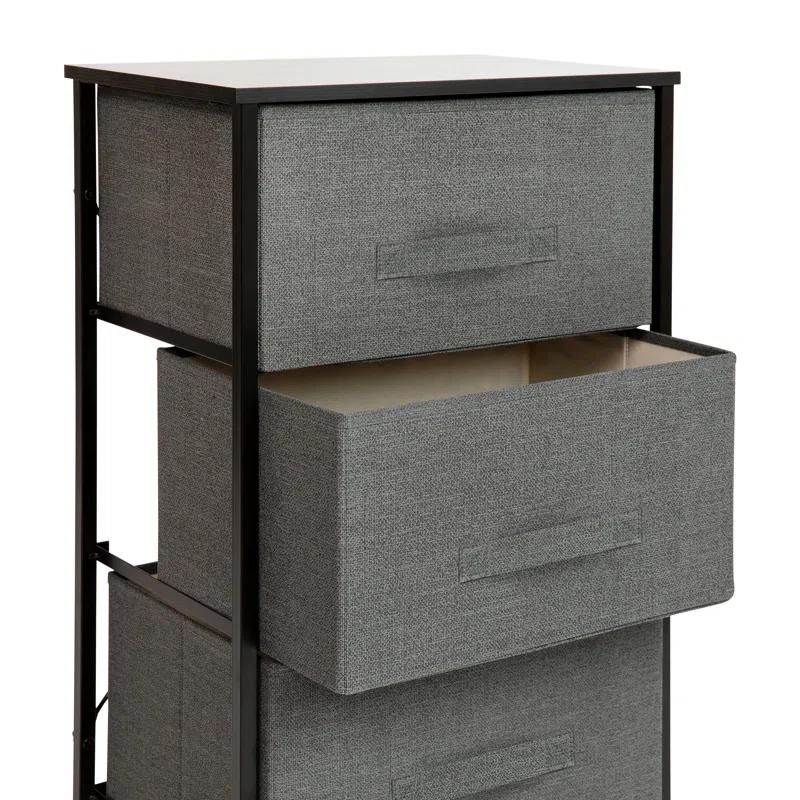 Flash Furniture Malone 3 Drawer Vertical Storage Dresser with Wood Top & Fabric Pull Drawers
