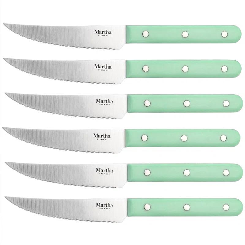 MARTHA STEWART 14-PIECE CUTLERY SET, Green with Wood Block