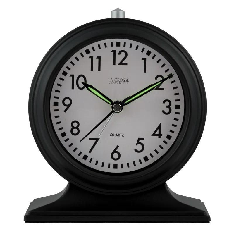 Symple Stuff Traditional Analog Quartz Movement / Crystal Tabletop Clock with Alarm in Black