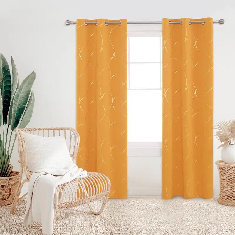 Everly Quinn Boulus Gold Foil Print Blackout Thermal Insulated Grommet Curtains Set Of 2