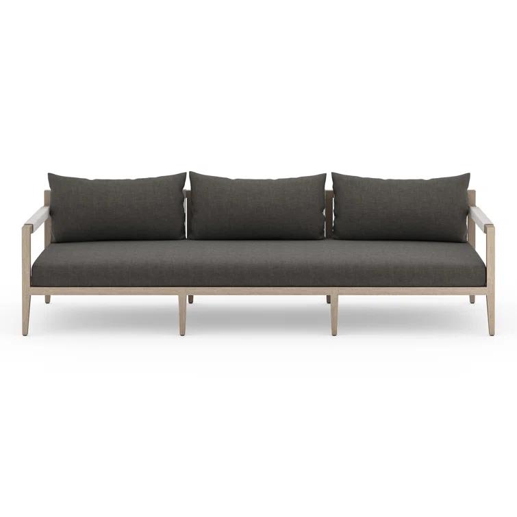 Sherwood Washed Brown Teak Outdoor Sofa with Beige Cushions