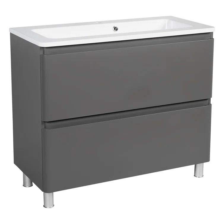Bath Oasis 39.1'' Single Bathroom Vanity with Ceramic Top with Mirror