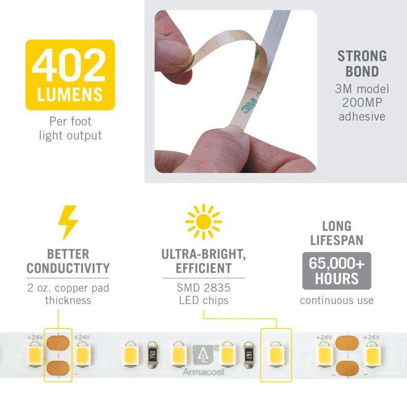 Armacost Lighting RibbonFlex Pro, 24V, 2700K, 120LEDs/M, IP20, 10M Under Cabinet Strip Light 136250