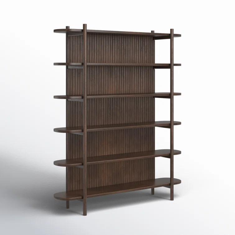 Redford 81" Dark Brown Mango Wood Mid-Century Modern Bookcase