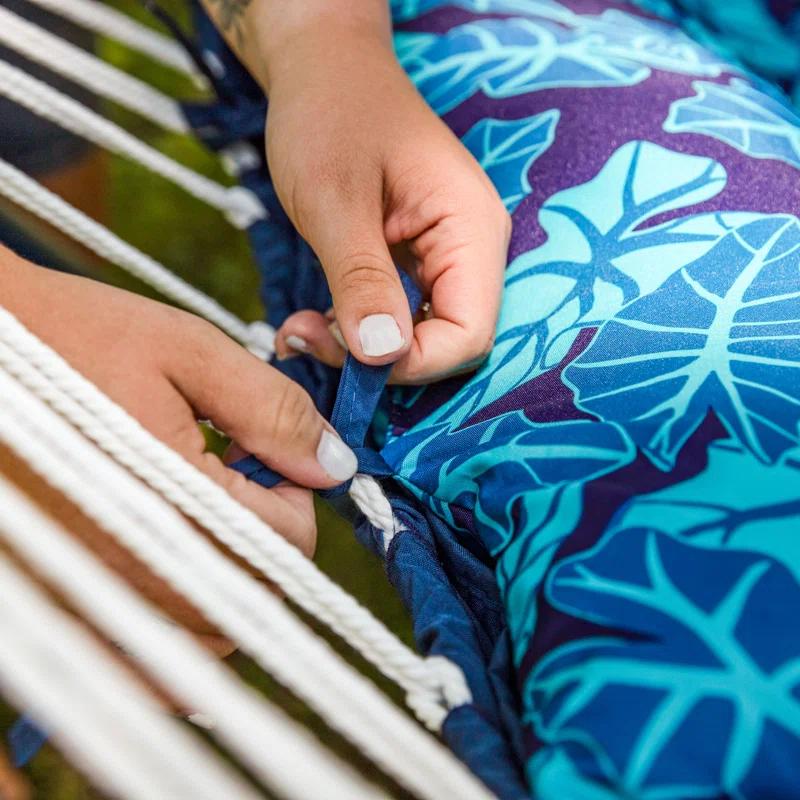 Arlmont & Co. Peria Quilted Polyester Curved Metal Spreader Bar Hammock with Pillow - Tropical Palms