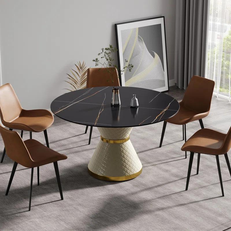 Rafeddin 53.15"Modern artificial st1 round carbon steel base dining tablecan accommodate 6 people