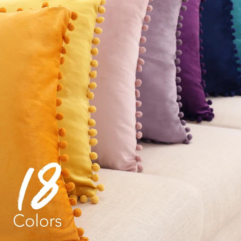 Deconovo Deconovo Pom-poms Velvet Reversible Pillow Cover (Set of 2)