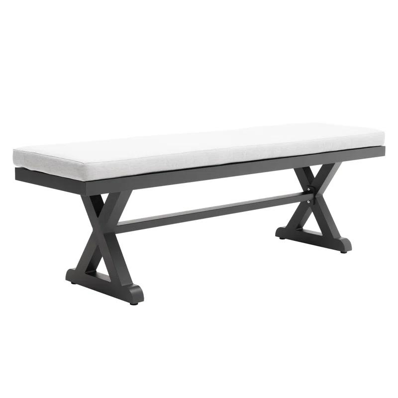 Rosalind Wheeler Outdoor Patio Bench with Cushion All Weather 63" Aluminum Benches Rectangular Dining Seating, Grey