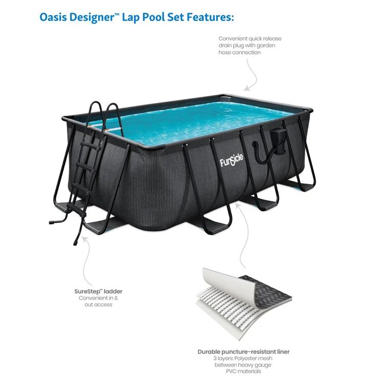 Funsicle Funsicle: Oasis Designer Lap Pool - Above Ground Pool Set, Durable 3-Ply, Powerful Filtration System, SureStep Ladder, For 6-7 People